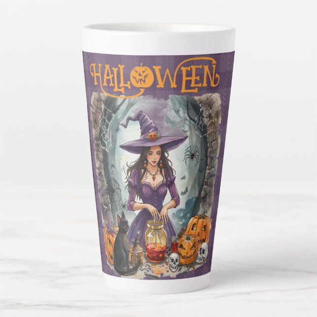 Tasse Latte Halloween, Le Bouillon de Minuit de la Sorcière  (Devant)