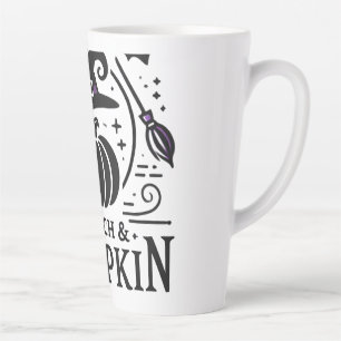 Tasse Latte Halloween Witch Casquette et Citrouille Design Mag