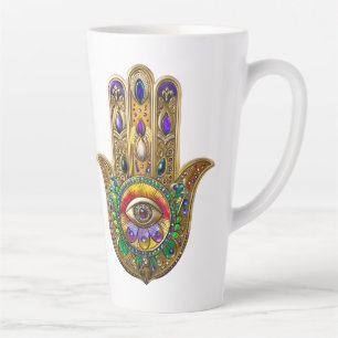 Tasse Latte Hamsa Améthyste Rubis Troisième Œil Peint en Or