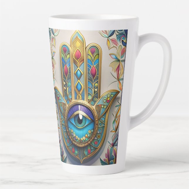 Tasse Latte Hamsa de troisième œil de couleur or filigrané ble (Droite)
