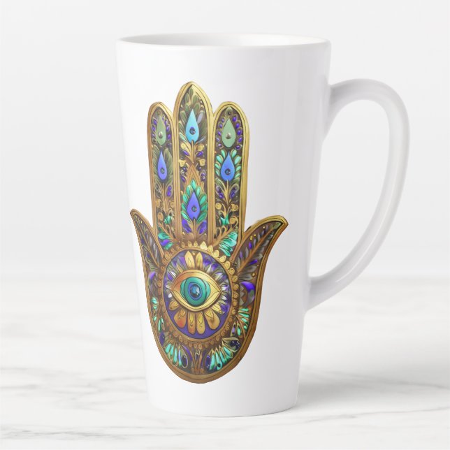 Tasse Latte Hamsa doré peint Turquoise Saphir Troisième Œil  (Droite)