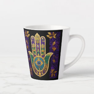 Tasse Latte Hamsa Troisième Œil Orné en Or