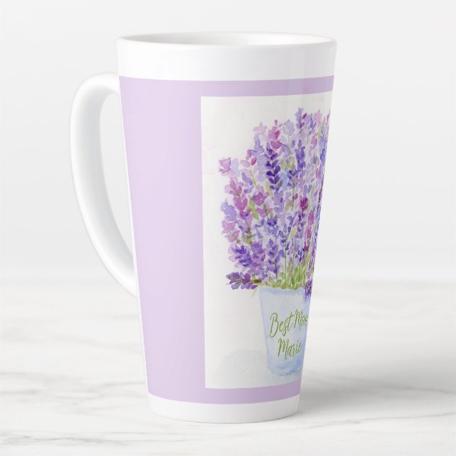 Tasse Latte Handpainted Loose Watercolor Lavender Floral MOM (Angle gauche)