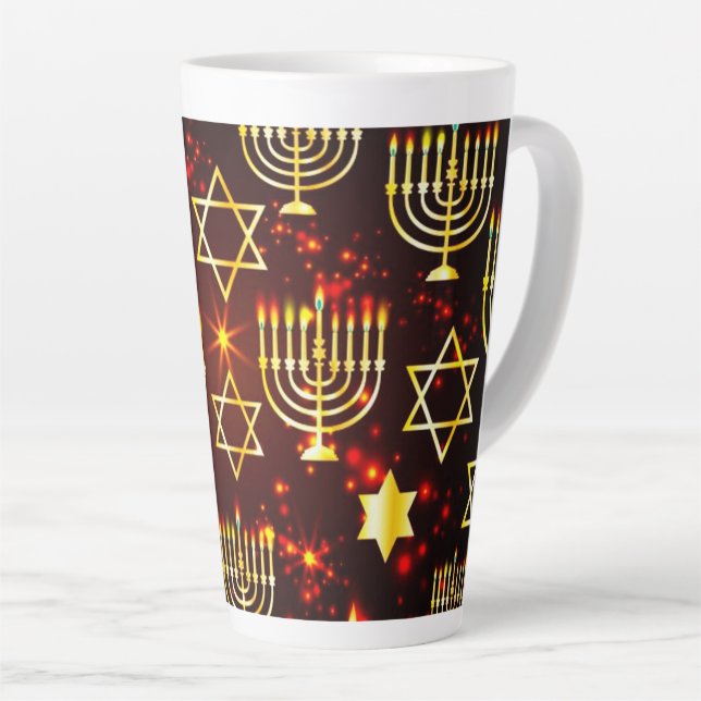 Tasse Latte Hanoukka Menorah rouge et or (Angle droit)