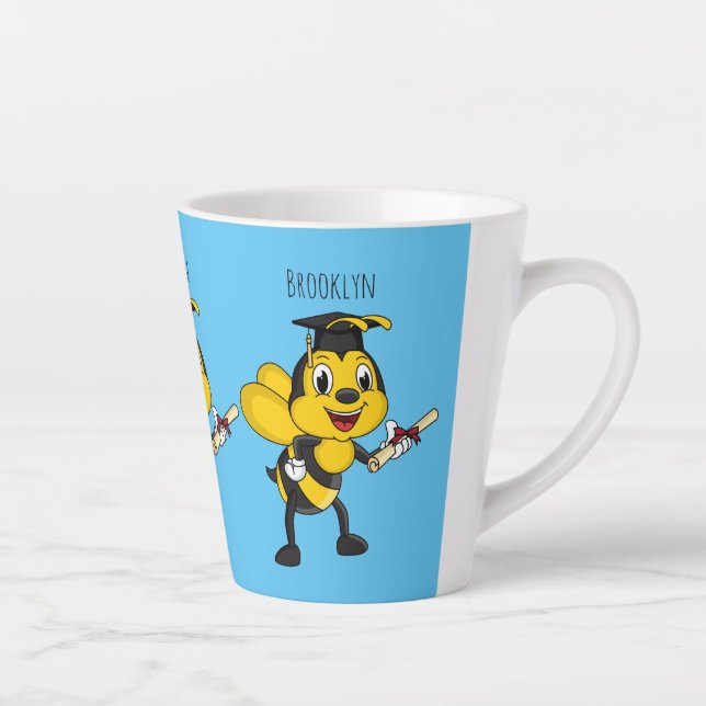 Tasse Latte Happy cartoon bee graduation  (Droite)