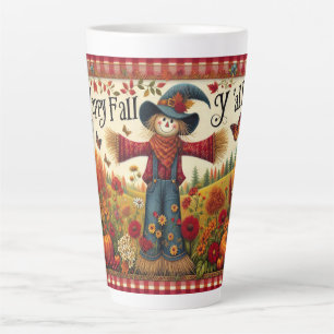 Tasse Latte Happy Fall Yall mignon Folk Art Scarecrow