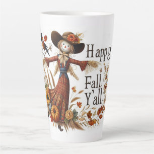 Tasse Latte Happy Fall Ya'll Scarecrow and Autumn Foliing