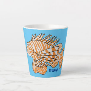 Tasse Latte Happy lionfish cartoon illustration