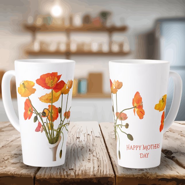 Tasse Latte Happy Mother's Day Bright Poppy Photo Gift Large (Créateur téléchargé)
