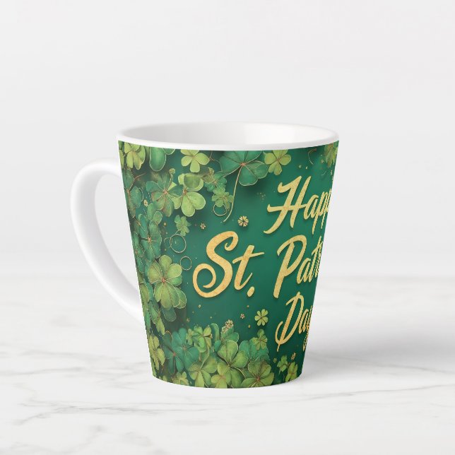 Tasse Latte Happy St. Patrick’s Day Clover Design (Angle gauche)