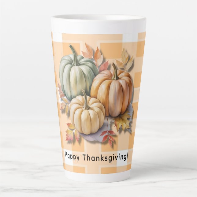 Tasse Latte Happy Thanksgiving Pumpkins & Autumn Leaves (Devant)