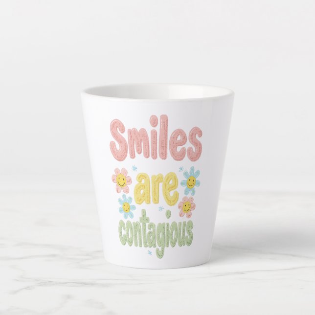 Tasse Latte Happy Vibes Retro Smiles Are Contagious (Devant)