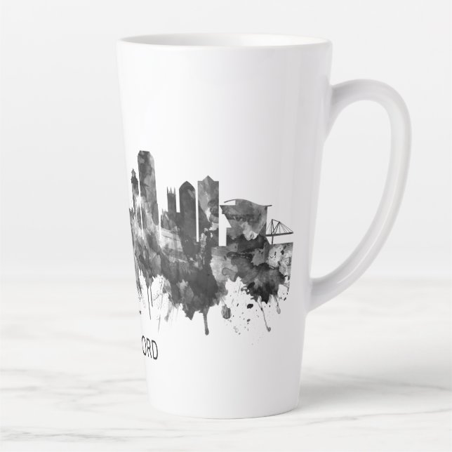 Tasse Latte Hartford Connecticut Skyline BW (Droite)