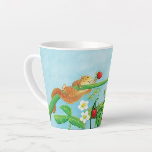 Tasse Latte Hazel Dormouse, fraises et bouffée de pissenlit Sm (Angle gauche)