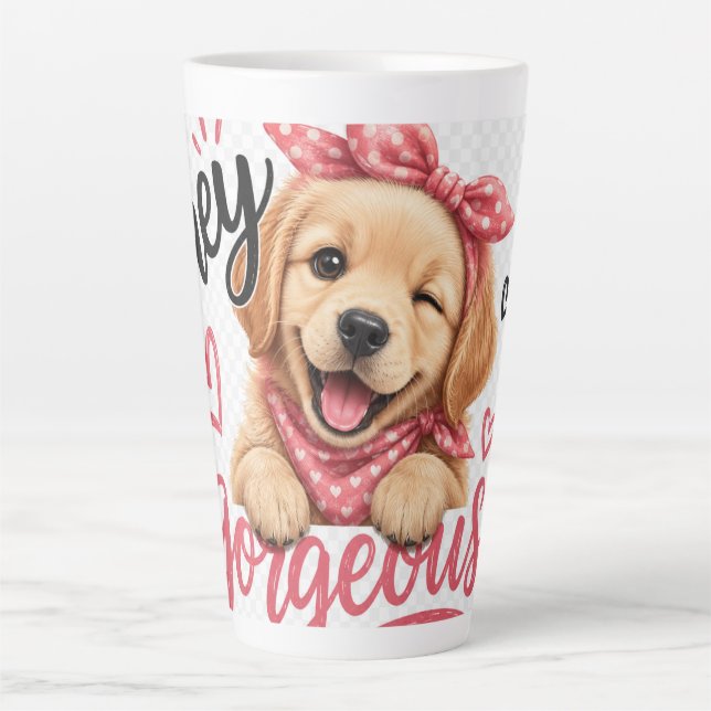 Tasse Latte Hé Design de Chien Mignon et Beau (Devant)
