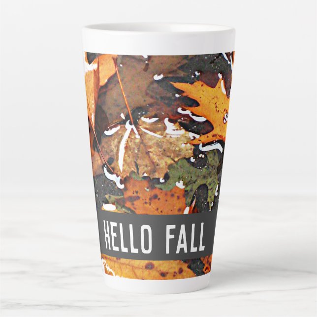 Tasse Latte Hello Fall Rainy Feuilles (Devant)