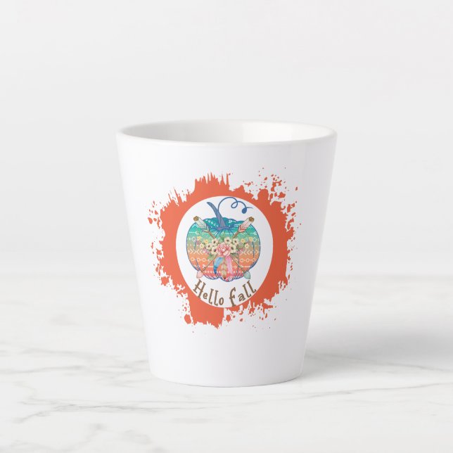 Tasse Latte Hello Fall - Whimsical Citrouille Design (Devant)