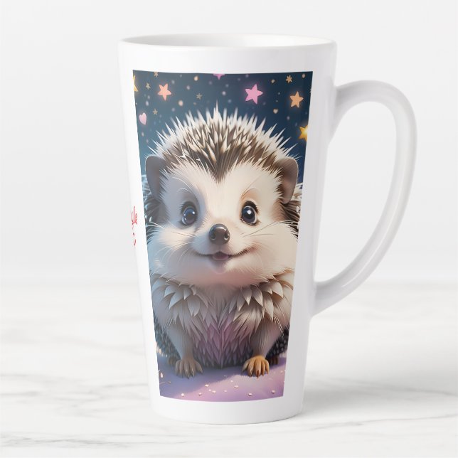 Tasse Latte Hérisson adorable avec étoiles et coeurs (Droite)