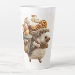 Tasse Latte Hérisson portant un sac à dos rempli de pâtisserie