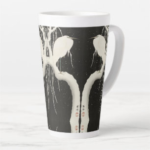 Tasse Latte Heron blanc neigeux hiver illustration vintage