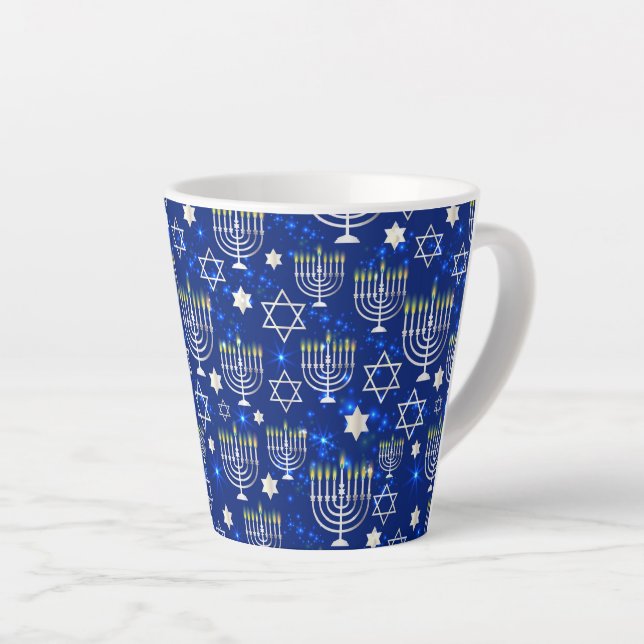 Tasse Latte Heureuse Hanoukka Modern Star De David Menorah (Angle droit)