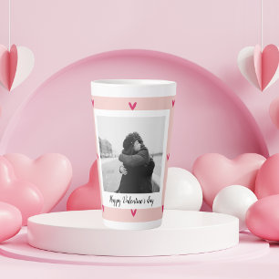 Tasse Latte Heureuse Sainte-Valentin   Coeur rose et rouge   C