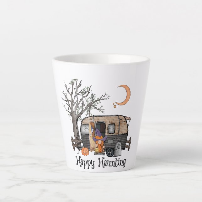 Tasse Latte Heureux | Camper d'Halloween | Sorcière Éffrayante (Devant)