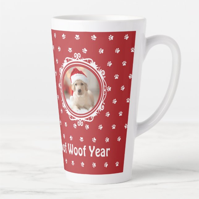 Tasse Latte 'Heureux Woof Year' Amoureux des chiens Noël Gros  (Droite)