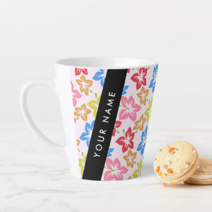 Tasse Latte Hibiscus Coloré, Motif De Fleurs, Votre Nom