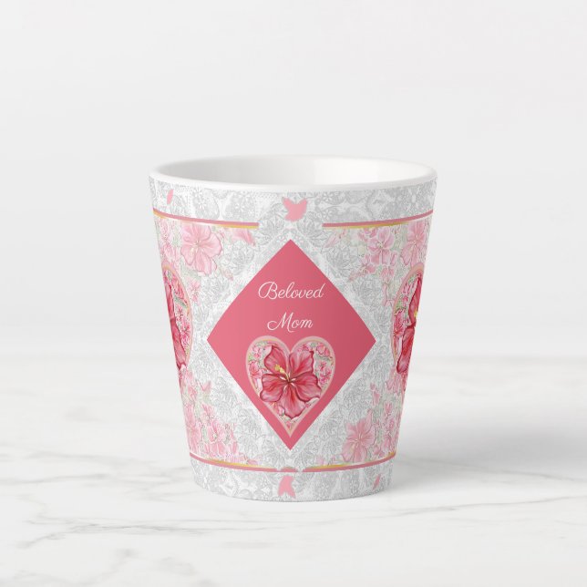 Tasse Latte Hibiscus & dentelle RED (Devant)