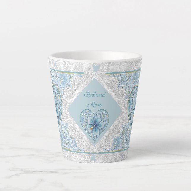 Tasse Latte Hibiscus & dentelle TURQUOISE (Devant)