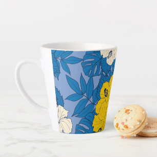 Tasse Latte Hibiscus fleurs et feuilles