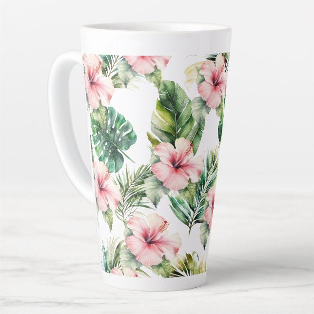 Tasse Latte Hibiscus rose tropical (Angle gauche)