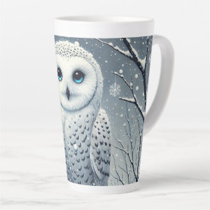 Tasse Latte Hibou blanc perché sur une branche d'hiver