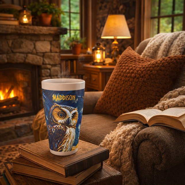 Tasse Latte Hibou Nuit Étoilée (Créateur téléchargé)