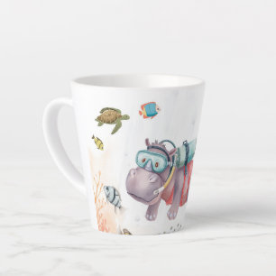 Tasse Latte Hippopotame Plongeur en Bikini