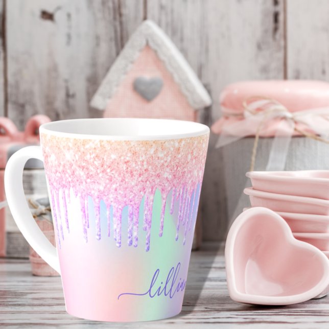 Tasse Latte Holographique licorne parties scintillant goutte a (Créateur téléchargé)