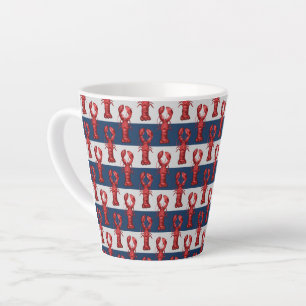 Tasse Latte Homards marins sur les bandes bleues et grises de
