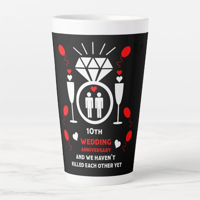 Tasse Latte Hommes homosexuels 10e anniversaire de Mariage (Devant)