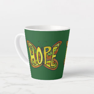 Tasse Latte Hope Word Art Green Butfly Wing Coffee Cup