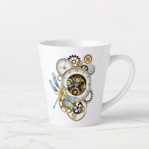 Tasse Latte Horloge à vapeur avec libellule mécanique