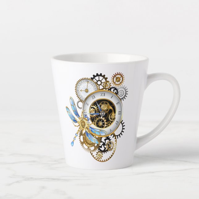 Tasse Latte Horloge à vapeur avec libellule mécanique (Droite)