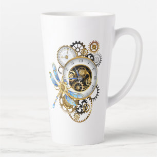Tasse Latte Horloge à vapeur avec libellule mécanique
