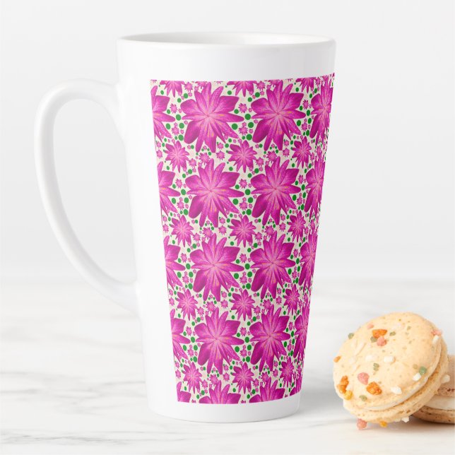 Tasse Latte Hot Pink Floral Seamless Pattern  (En situation)