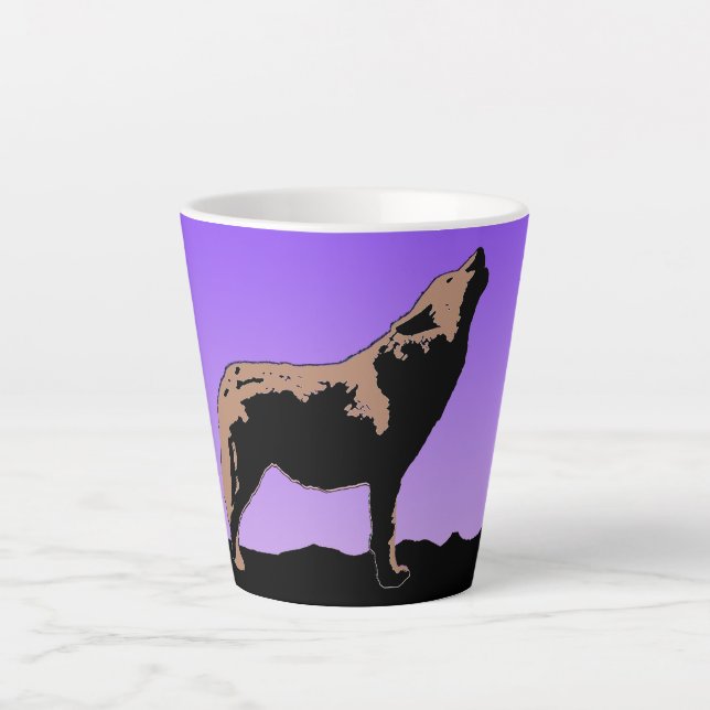 Tasse Latte Howling Wolf at Sunset - Art faunique original (Devant)