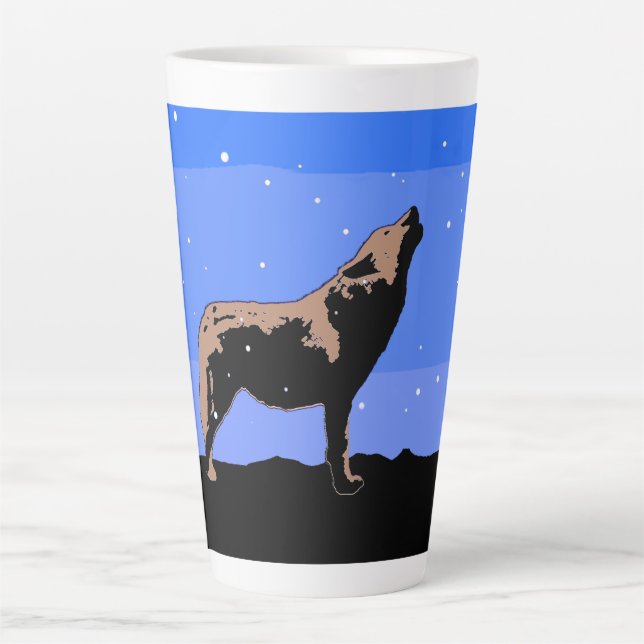 Tasse Latte Howling Wolf en hiver - Art faunique original (Devant)