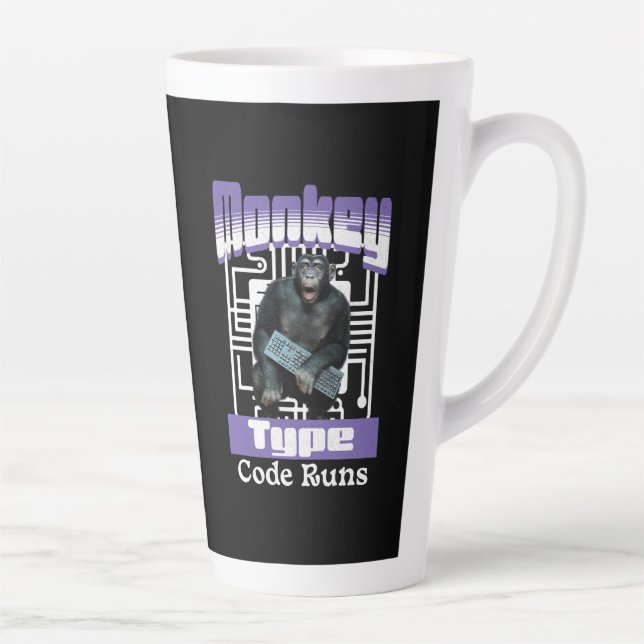Tasse Latte Humour de programmeur sur le singe qui tape du cod (Droite)