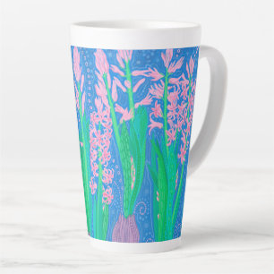 Tasse Latte Hyacinthes roses Fleurs de printemps peinture d'ar