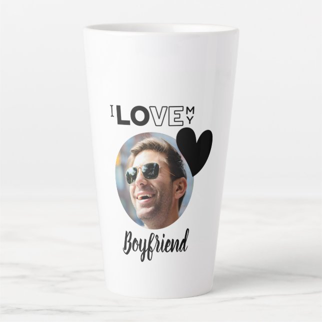 Tasse Latte I Love My BOYFRIEND Photo Cadeau Mari Fiance PÈRE (Devant)