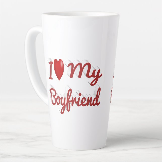 Tasse Latte I Love My Boyfriend texte rouge mignon (Angle gauche)